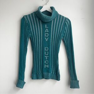 Y2K Lady Dutch Teal Turtleneck Sweater